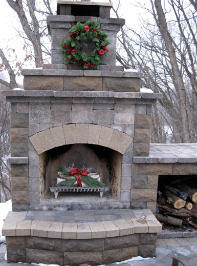 Outdoor fireplace in winter